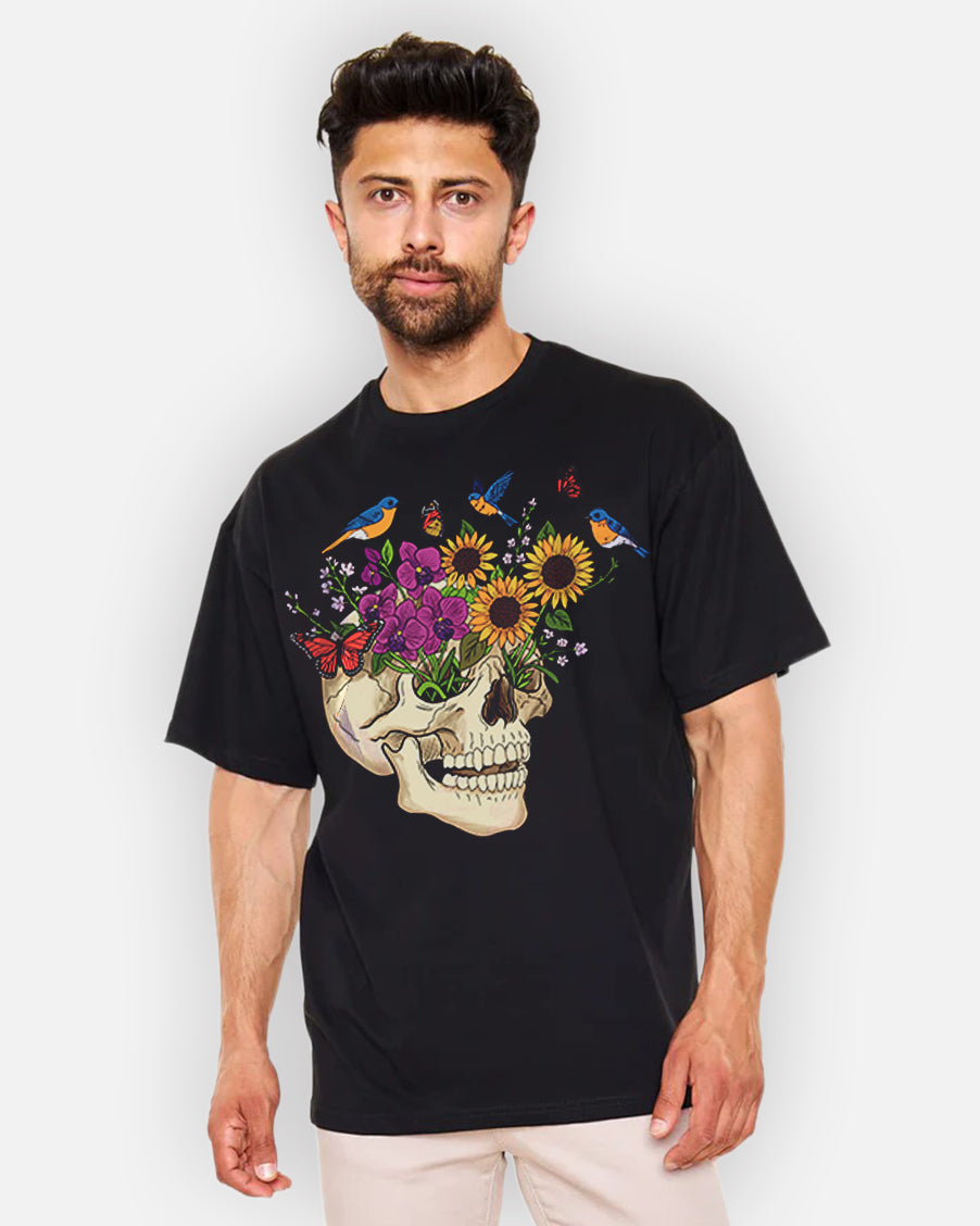 Blooming Skull – T-Shirt Revived with Colors