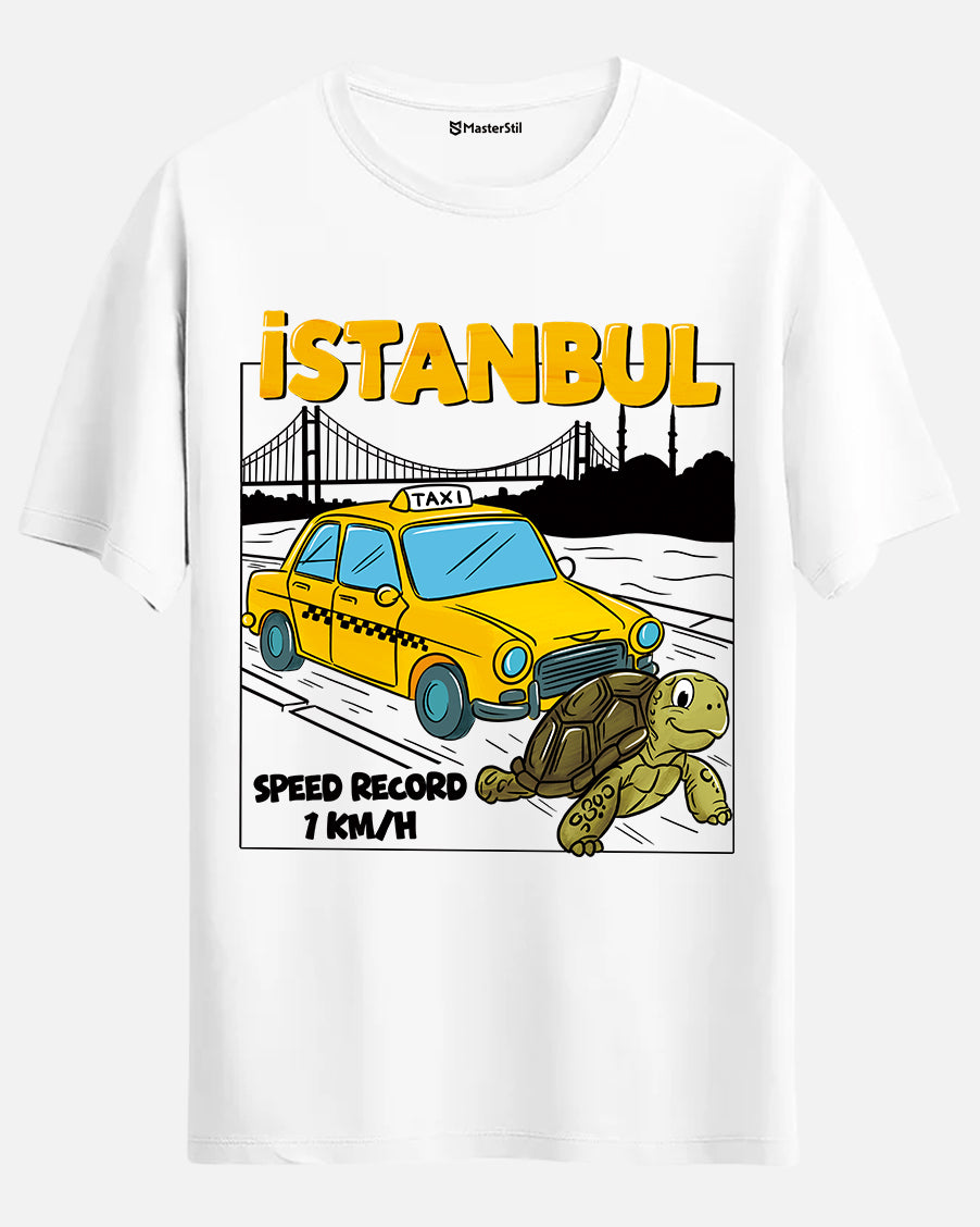 Istanbul Humor T-Shirt - Turtle Challenging the Taxi