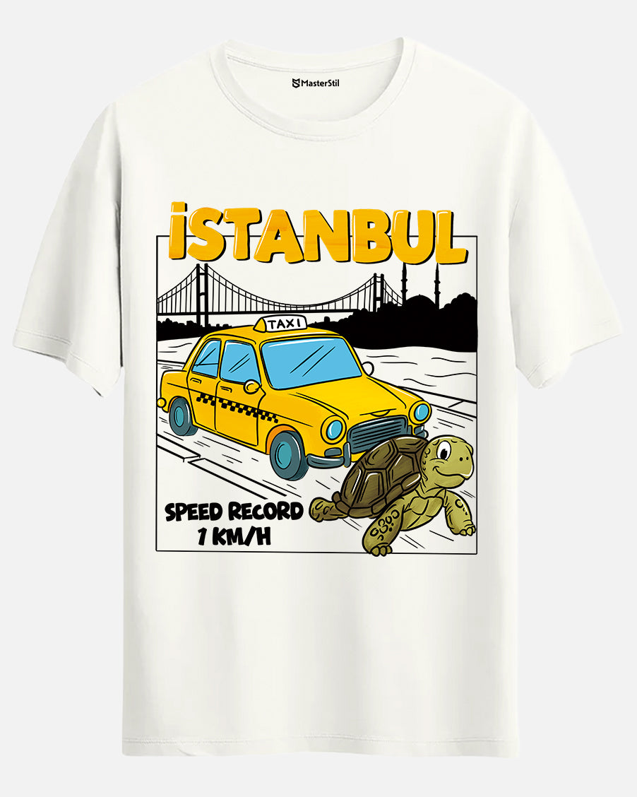 Istanbul Humor T-Shirt - Turtle Challenging the Taxi