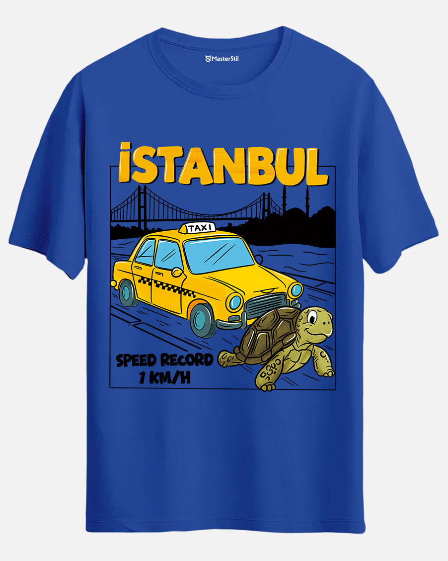 Istanbul Humor T-Shirt - Turtle Challenging the Taxi