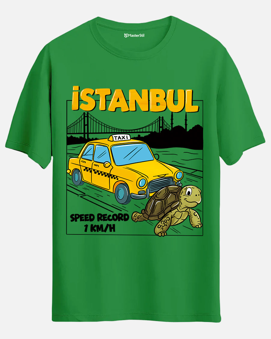 Istanbul Humor T-Shirt - Turtle Challenging the Taxi