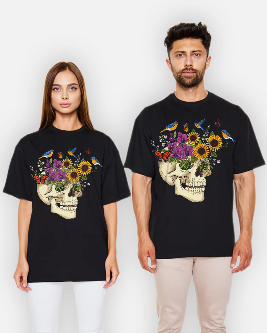 Blooming Skull – T-Shirt Revived with Colors