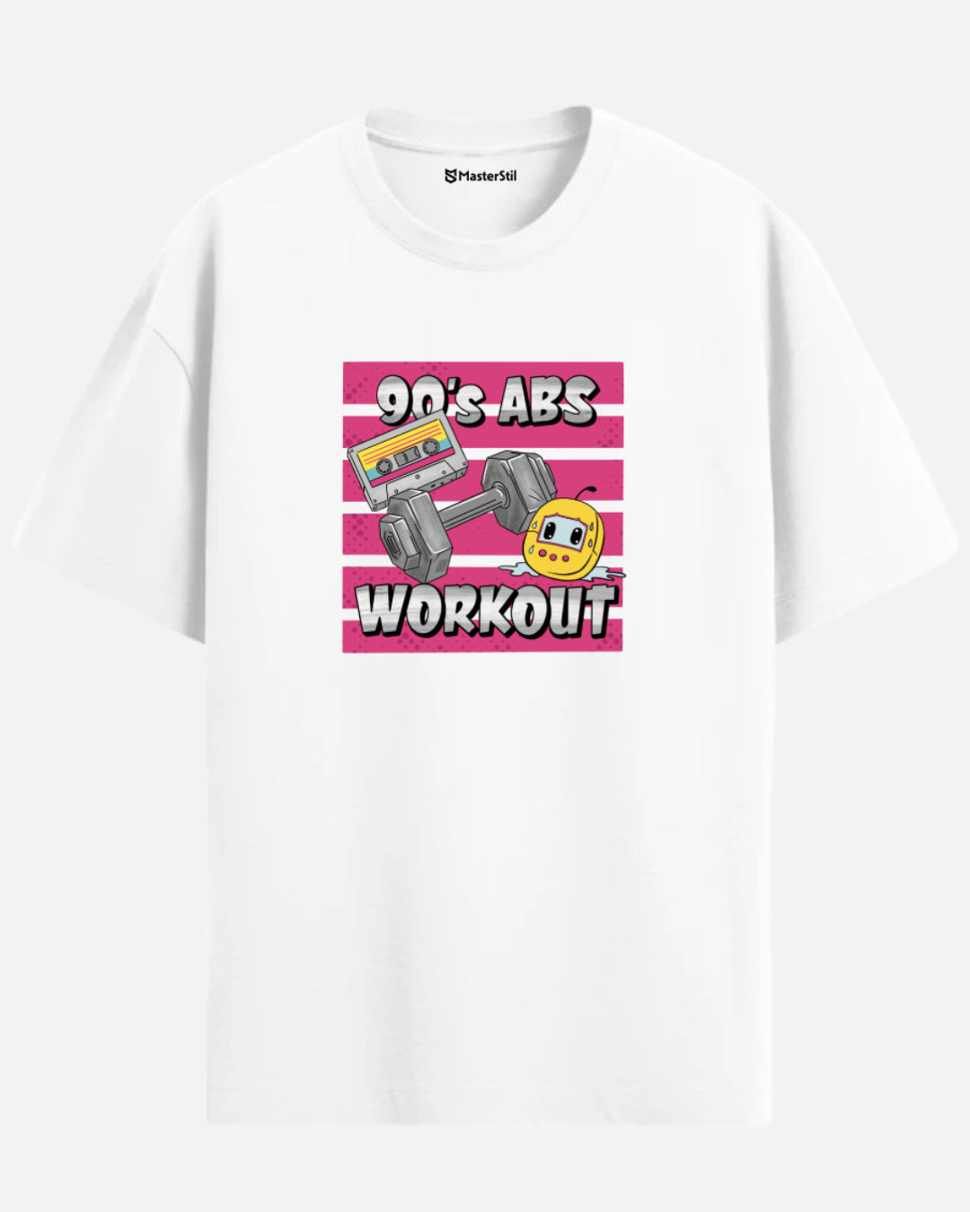 90’s Abs Workout – Mizahi 90’lar PopArt Tişört | Oversize | Retro Fitness Esintili Tasarım