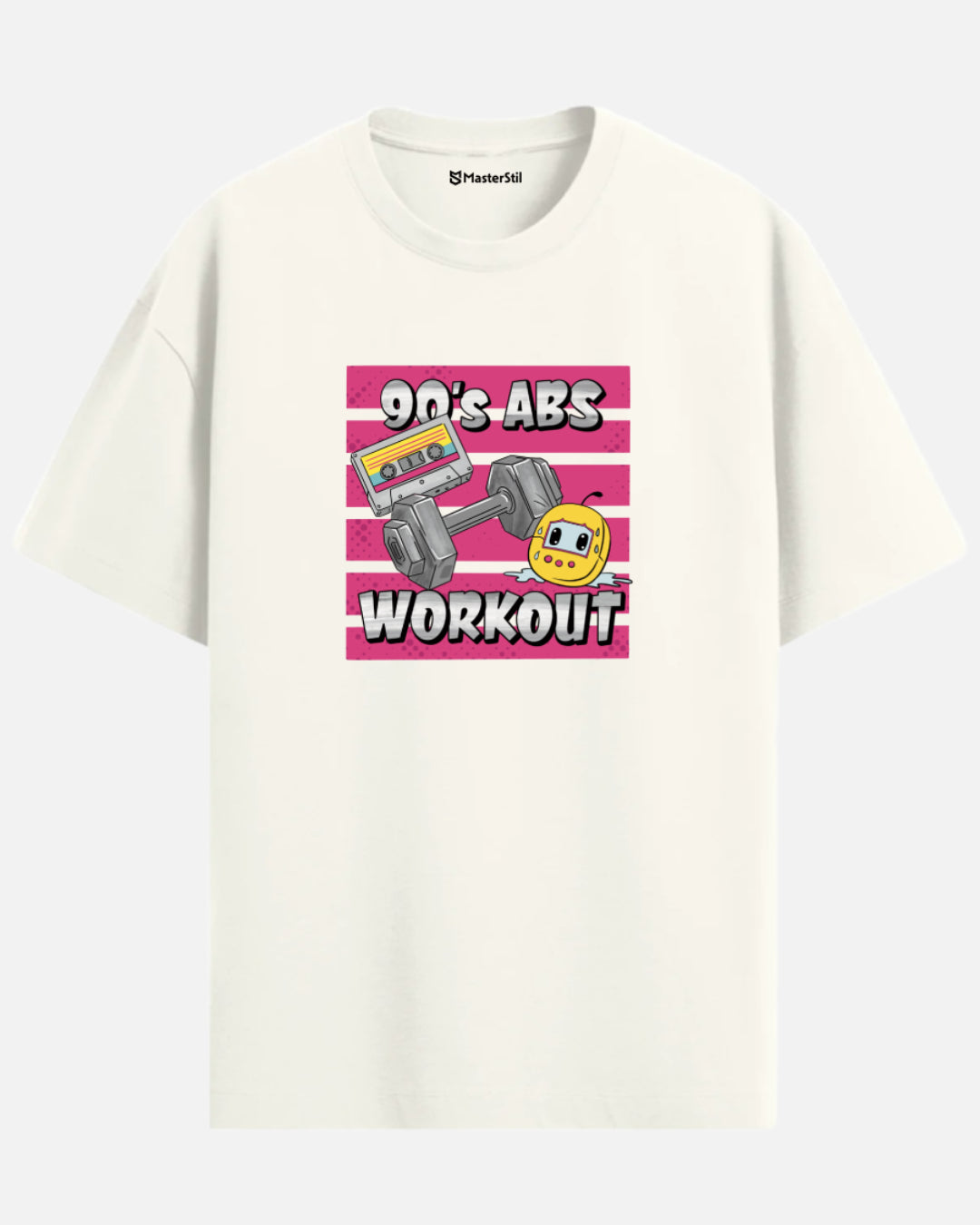 90’s Abs Workout – Mizahi 90’lar PopArt Tişört | Oversize | Retro Fitness Esintili Tasarım