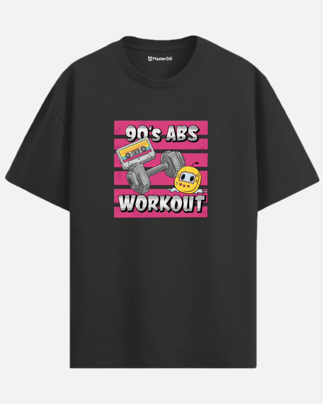 90’s Abs Workout – Mizahi 90’lar PopArt Tişört | Oversize | Retro Fitness Esintili Tasarım