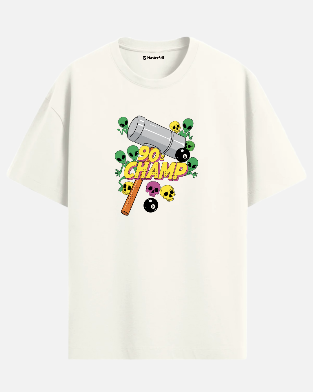 90’s Champ – Retro Oyun Temalı Uzaylı Tokatlayan PopArt Tişört | Oversize Eğlenceli Unisex Tasarım