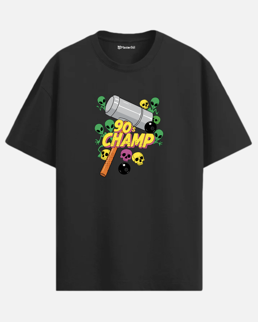 90’s Champ – Retro Oyun Temalı Uzaylı Tokatlayan PopArt Tişört | Oversize Eğlenceli Unisex Tasarım
