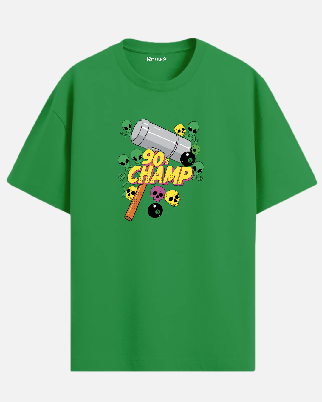 90’s Champ – Retro Oyun Temalı Uzaylı Tokatlayan PopArt Tişört | Oversize Eğlenceli Unisex Tasarım
