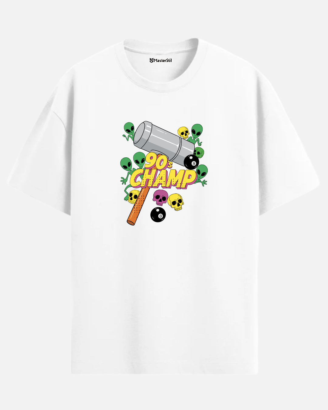 90’s Champ – Retro Oyun Temalı Uzaylı Tokatlayan PopArt Tişört | Oversize Eğlenceli Unisex Tasarım