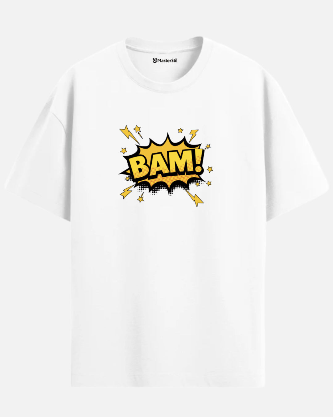 BAM! – Sarı Çizgi Roman Efekti PopArt Tişört | Oversize Eğlenceli ve Enerjik Tasarım