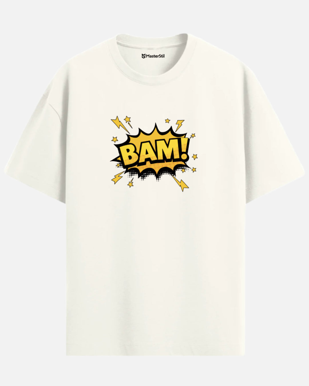 BAM! – Sarı Çizgi Roman Efekti PopArt Tişört | Oversize Eğlenceli ve Enerjik Tasarım