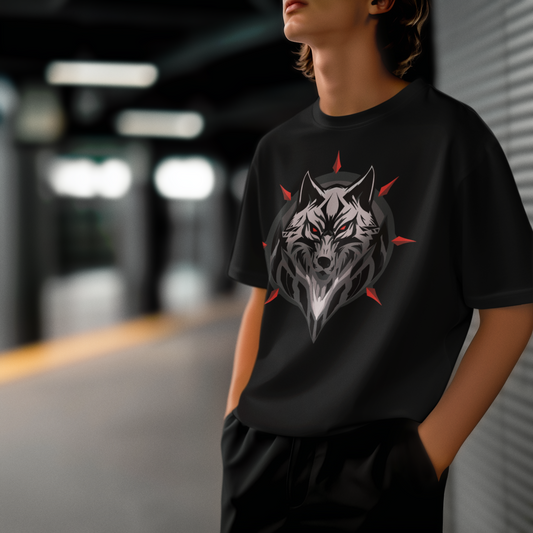 Crimson Eyes | Kan Kırmızısı Bakışlı Kurt Oversize Tişört