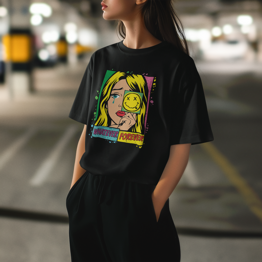 Fake Happy – Gülümserken Ağlayan PopArt Mizahi Tişört Oversize Unisex