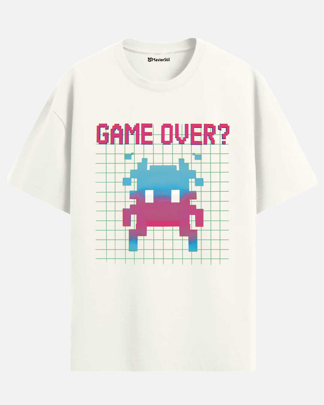 GAME OVER? – 8-Bit Retro Uzaylı Glitch Tişört Oversize Unisex - 90’lar Video Game Stili