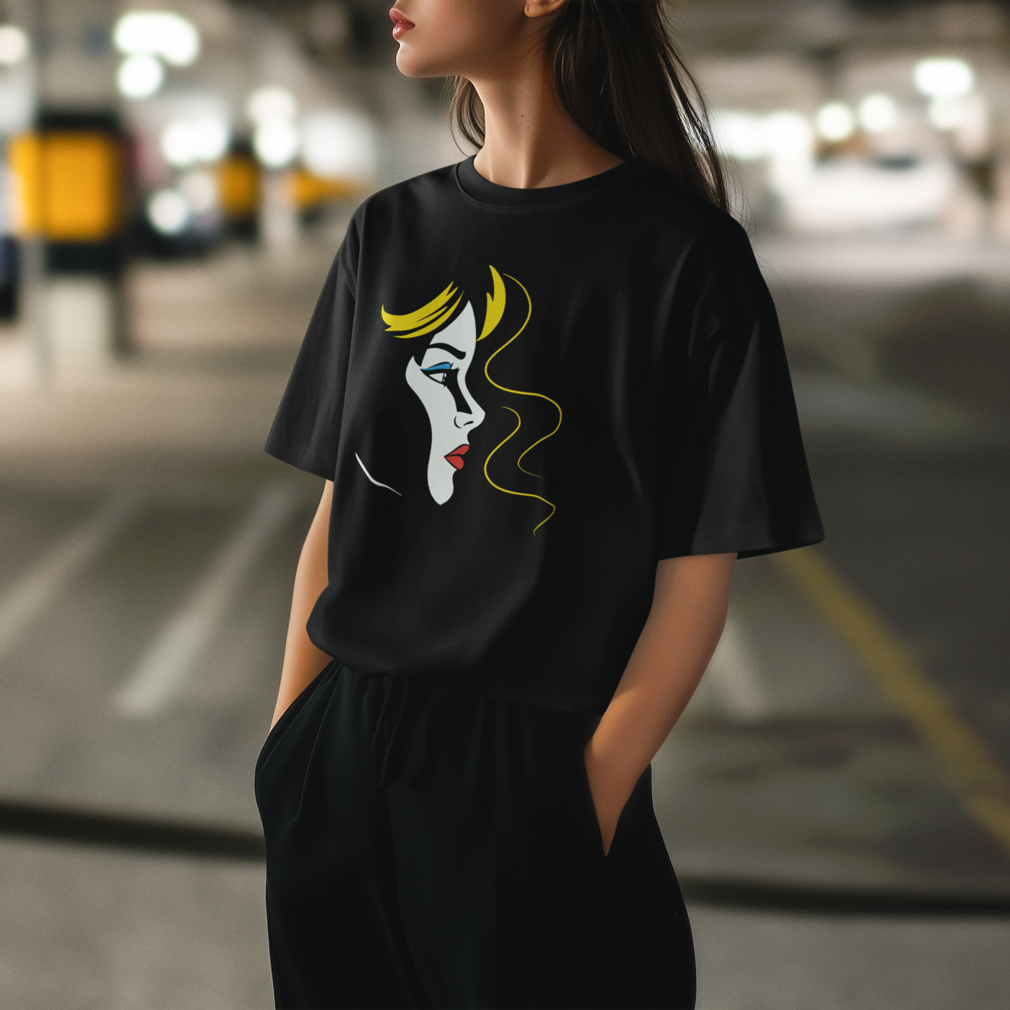 Melankoli – PopArt Kadın Portre Tasarımlı Oversize Unisex Tişört