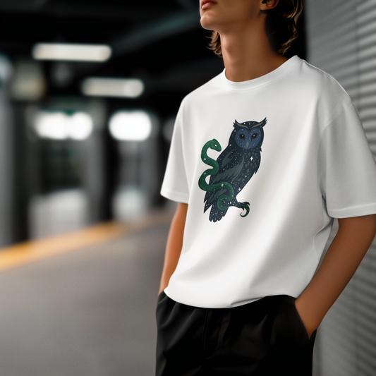 Mystic - Starry Owl and Snake T-Shirt Design