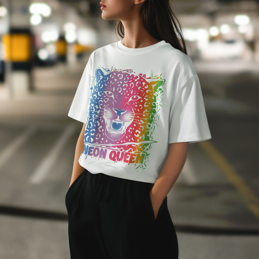 Neon Queen – Retro Renkli Kraliçe Tişört | Oversize Unisex PopArt Tasarım