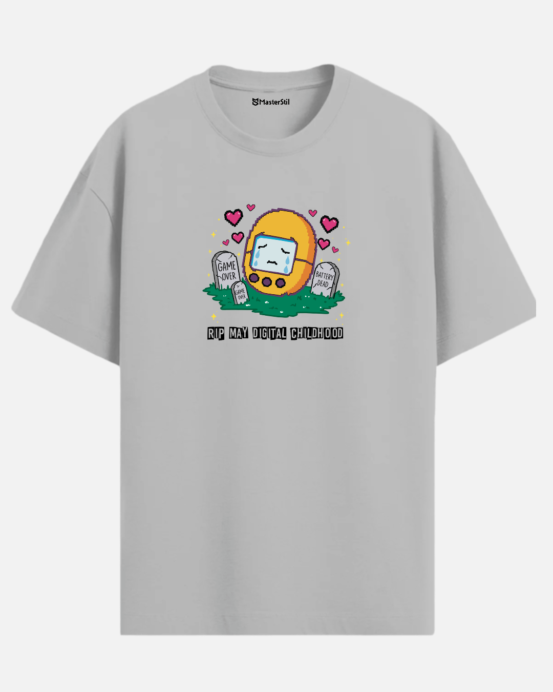 Pixel Goodbye – Humorous PopArt T-Shirt in Memory of a Digital Pet | Oversized Unisex Retro Farewell Design