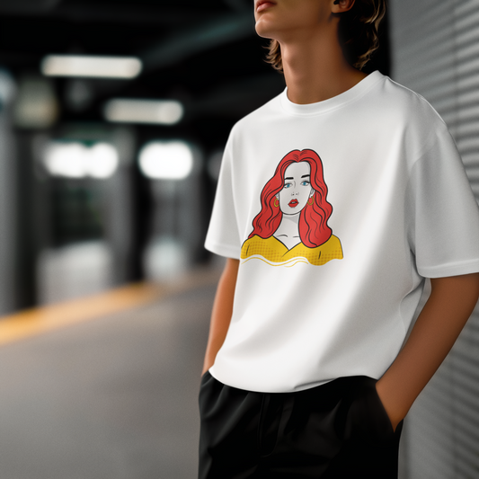 Pop Queen – Benekli Sarı Elbiseli PopArt Tişört | Oversize | Roy Ruhu Sokakta