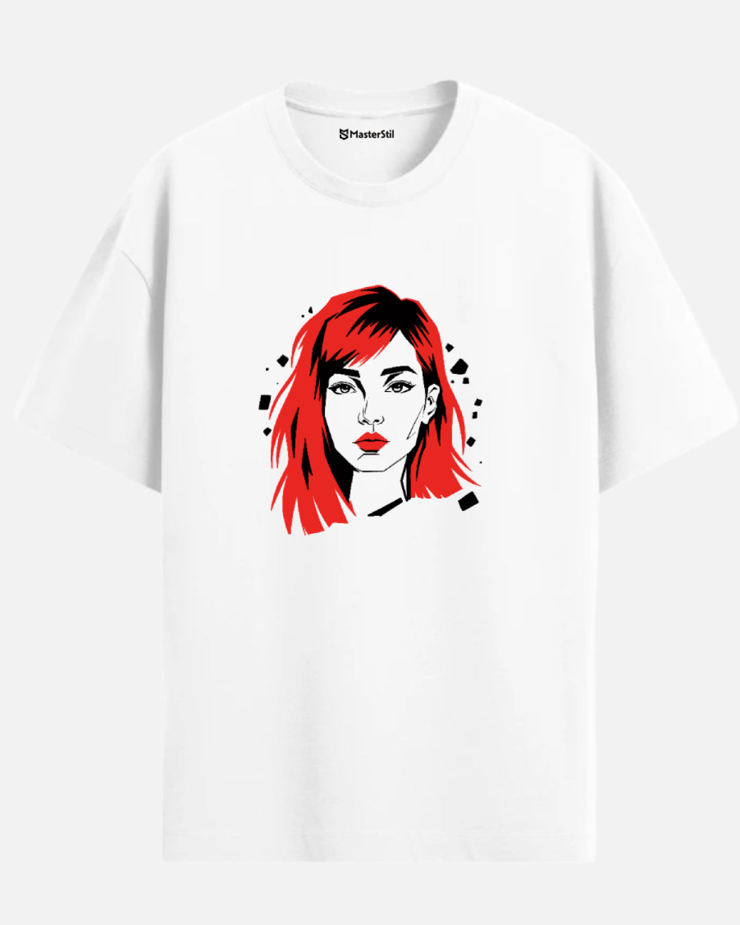 Rebel Flame – Kırmızı Saçlı PopArt Kadın Tişört | Oversize | Sokak Stili