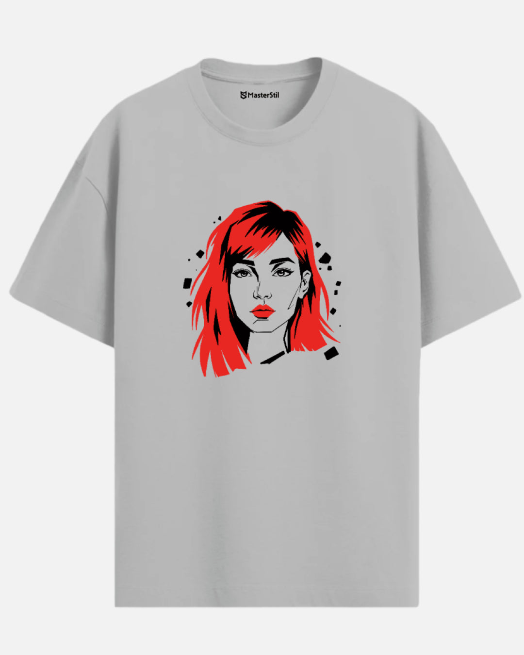 Rebel Flame – Kırmızı Saçlı PopArt Kadın Tişört | Oversize | Sokak Stili
