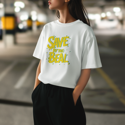 SAVE BY THE BEAL – Retro Neon Yazı Tişört | Unisex | 90s PopArt Oversize Stil