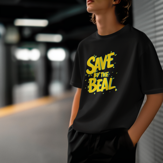SAVE BY THE BEAL – Retro Neon Yazı Tişört | Unisex | 90s PopArt Oversize Stil