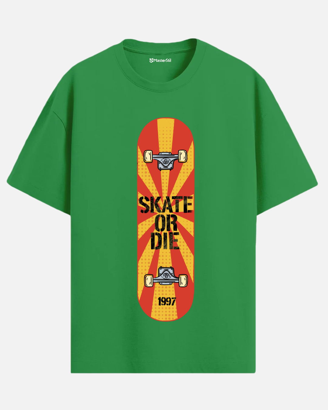 Skate or Die 1997 – Retro Kaykay Ruhu PopArt Tişört | Oversize | %100 Pamuk | Unisex Streetwear Stil
