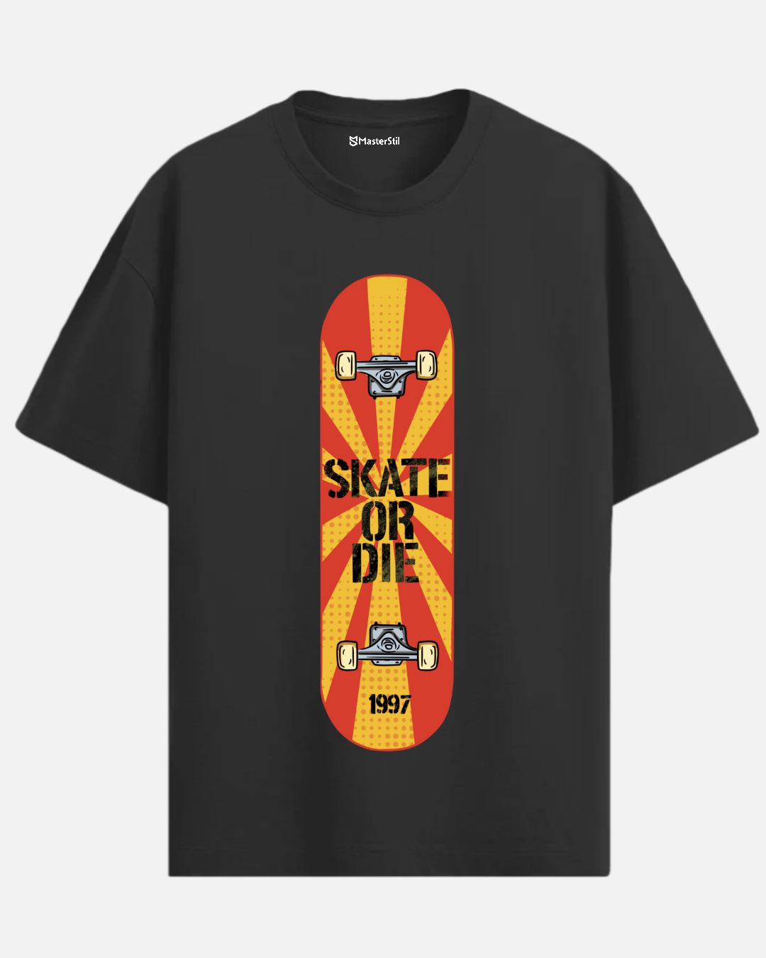 Skate or Die 1997 – Retro Kaykay Ruhu PopArt Tişört | Oversize | %100 Pamuk | Unisex Streetwear Stil
