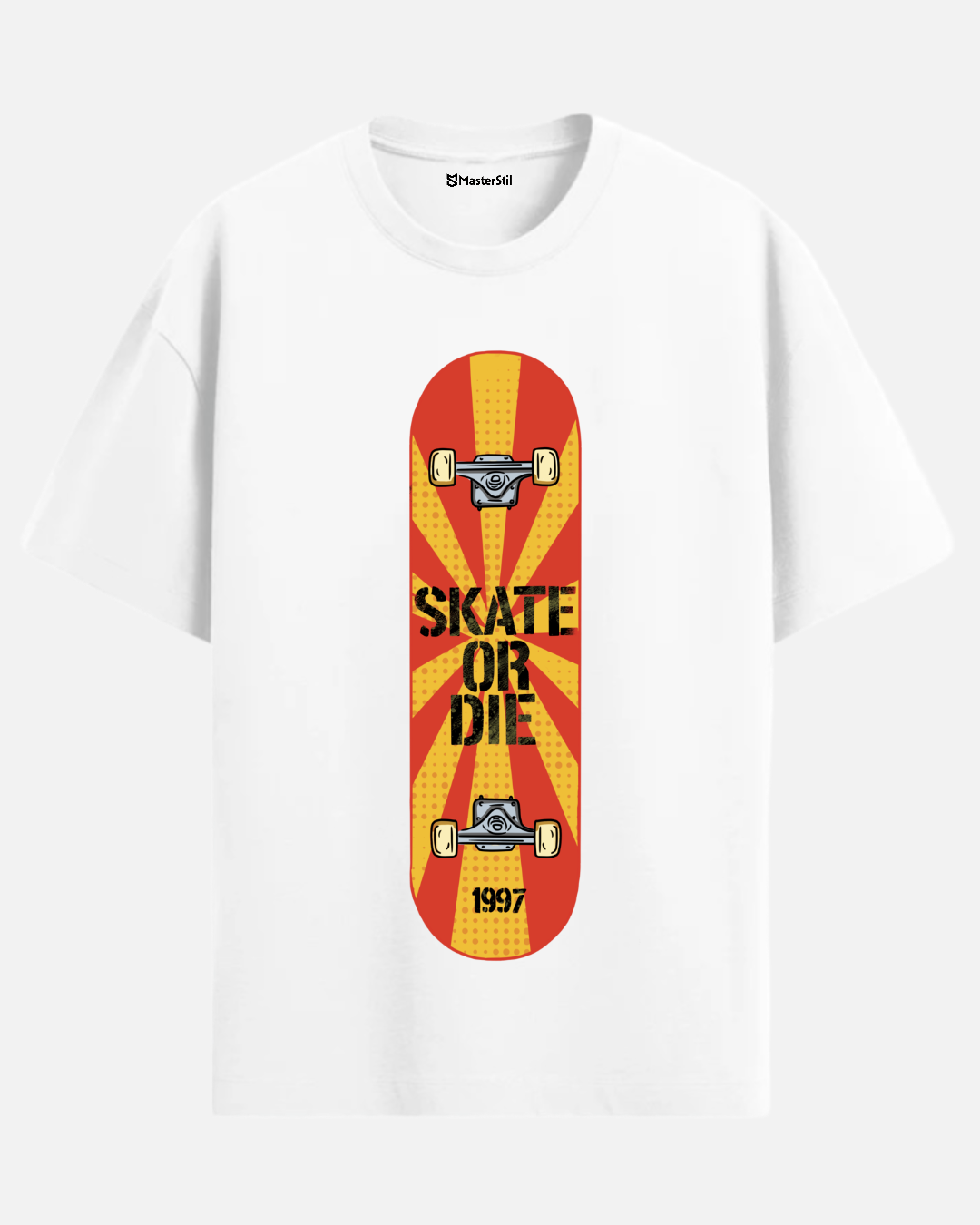 Skate or Die 1997 – Retro Kaykay Ruhu PopArt Tişört | Oversize | %100 Pamuk | Unisex Streetwear Stil