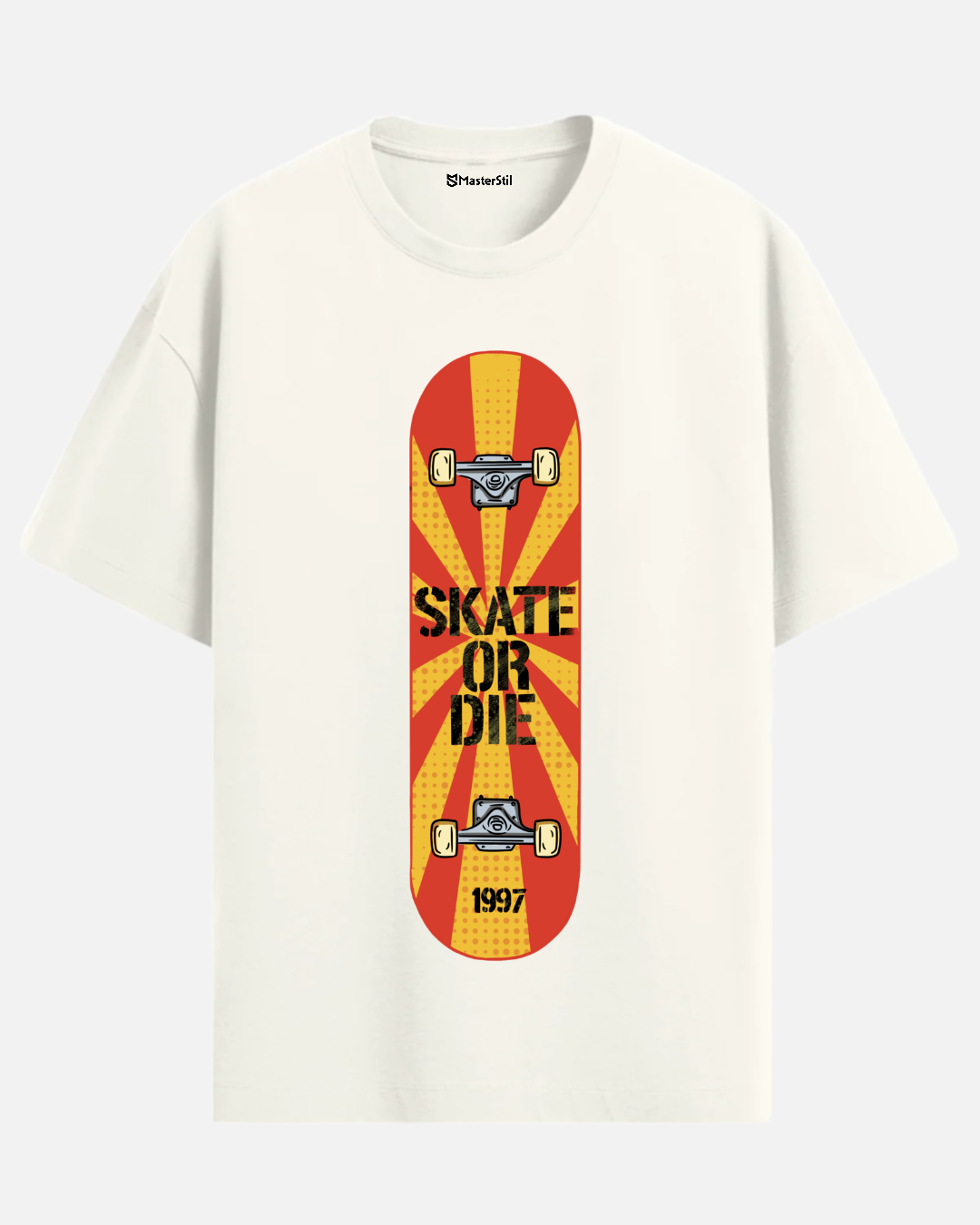 Skate or Die 1997 – Retro Kaykay Ruhu PopArt Tişört | Oversize | %100 Pamuk | Unisex Streetwear Stil