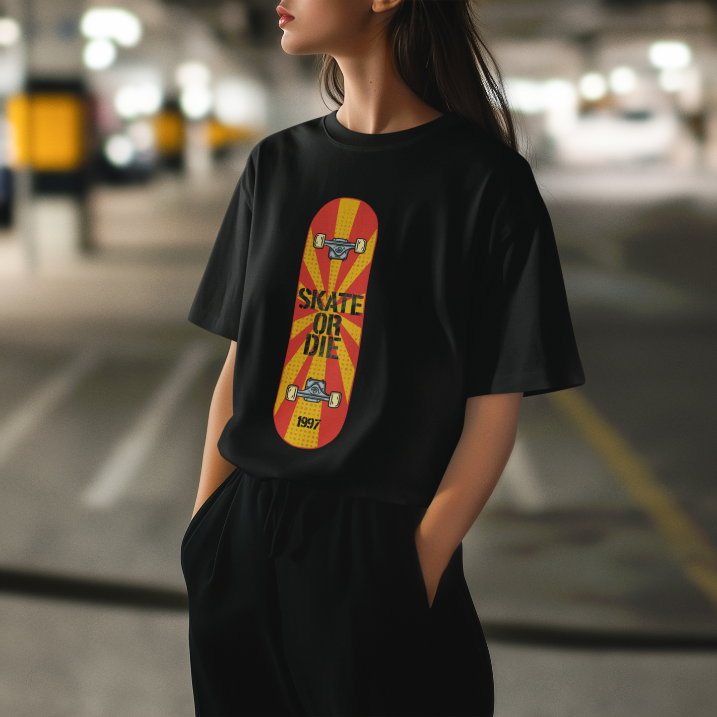 Skate or Die 1997 – Retro Kaykay Ruhu PopArt Tişört | Oversize | %100 Pamuk | Unisex Streetwear Stil
