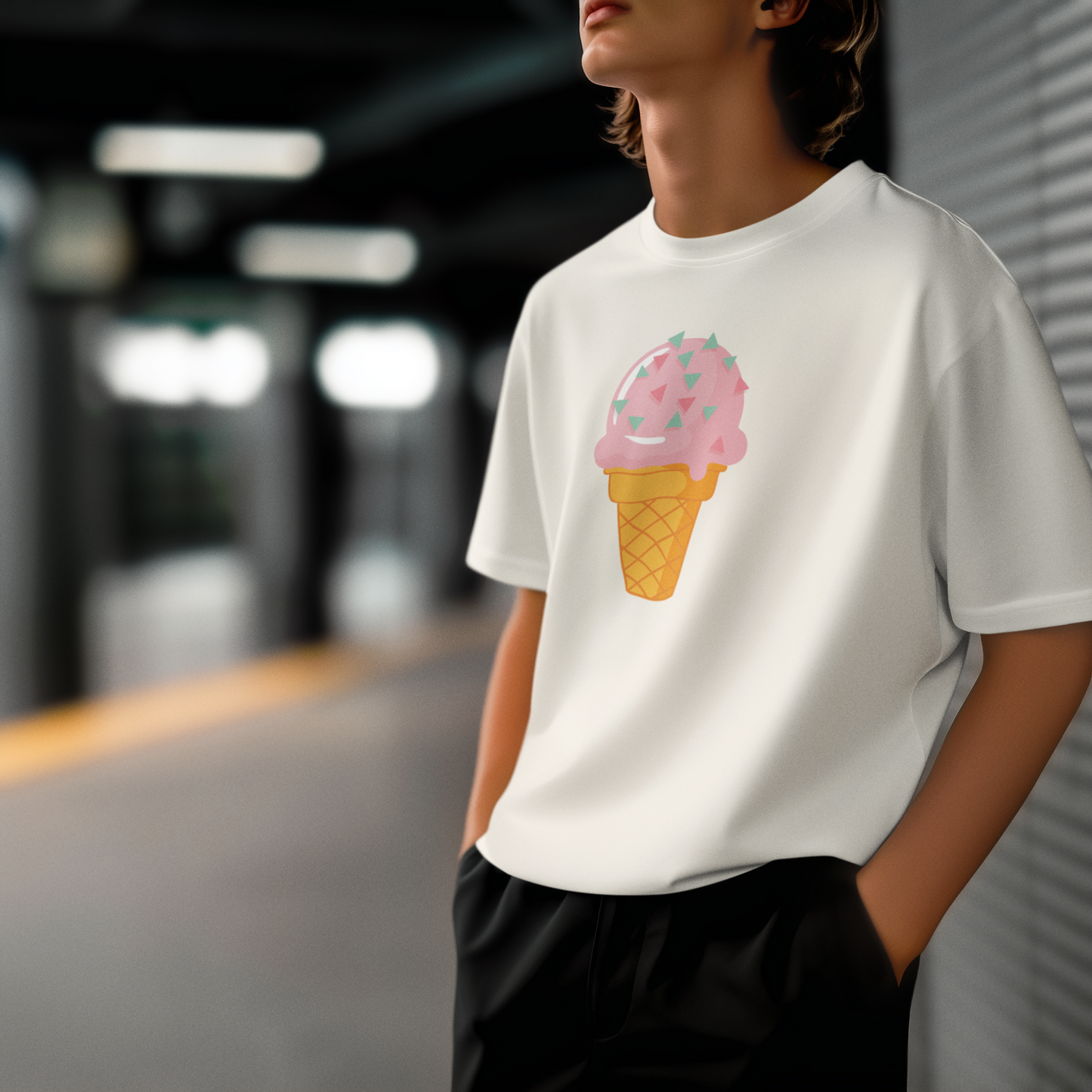 Tatlı Günler – PopArt Stil Renkli Dondurma Tasarımlı Oversize Unisex Tişört