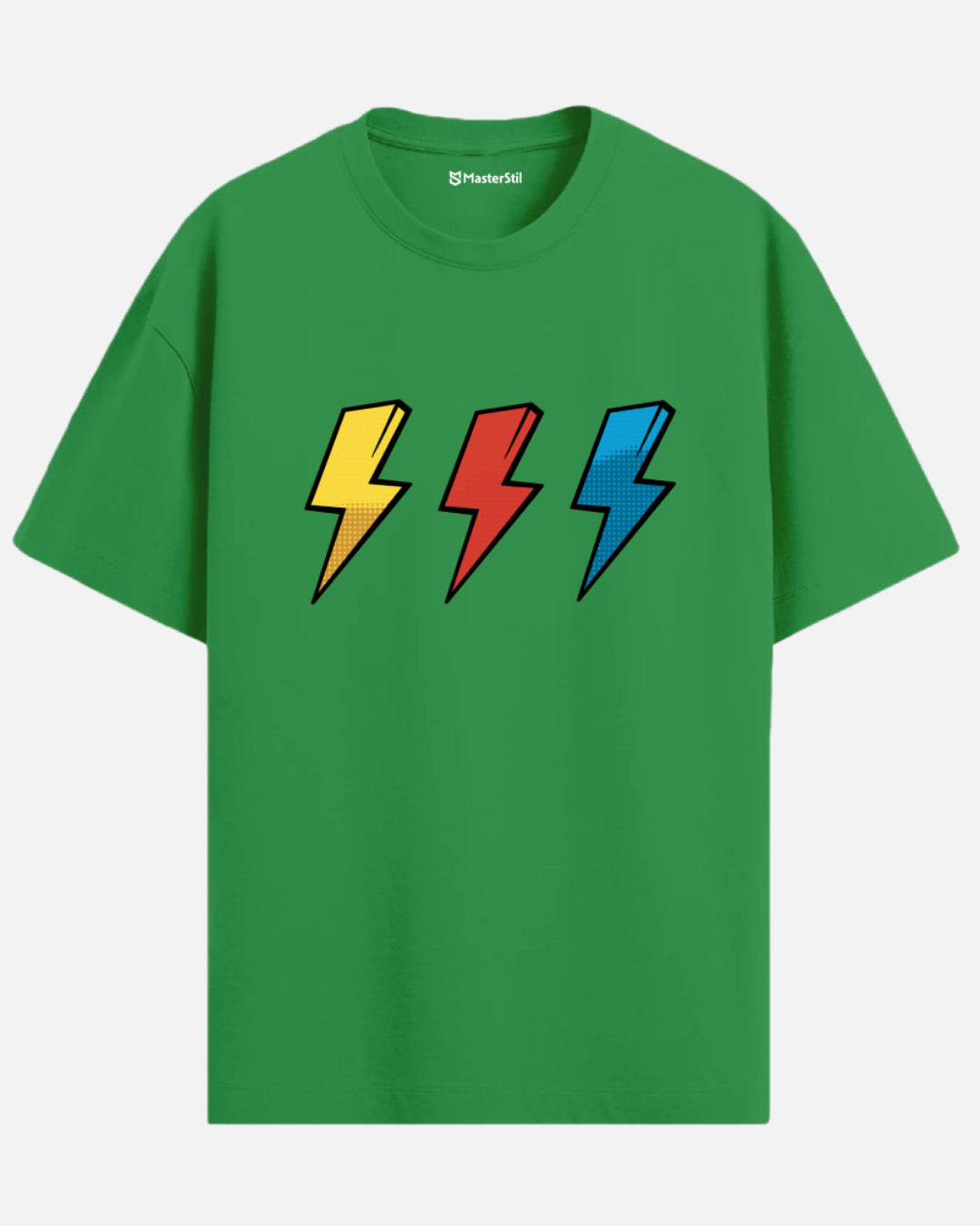 Thunder Trio – Renkli Şimşek PopArt Tişört | Oversize | Enerjik Unisex Stil