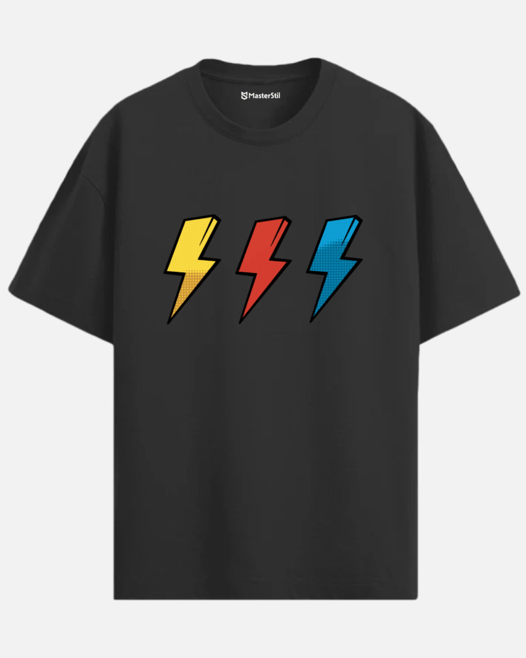 Thunder Trio – Renkli Şimşek PopArt Tişört | Oversize | Enerjik Unisex Stil