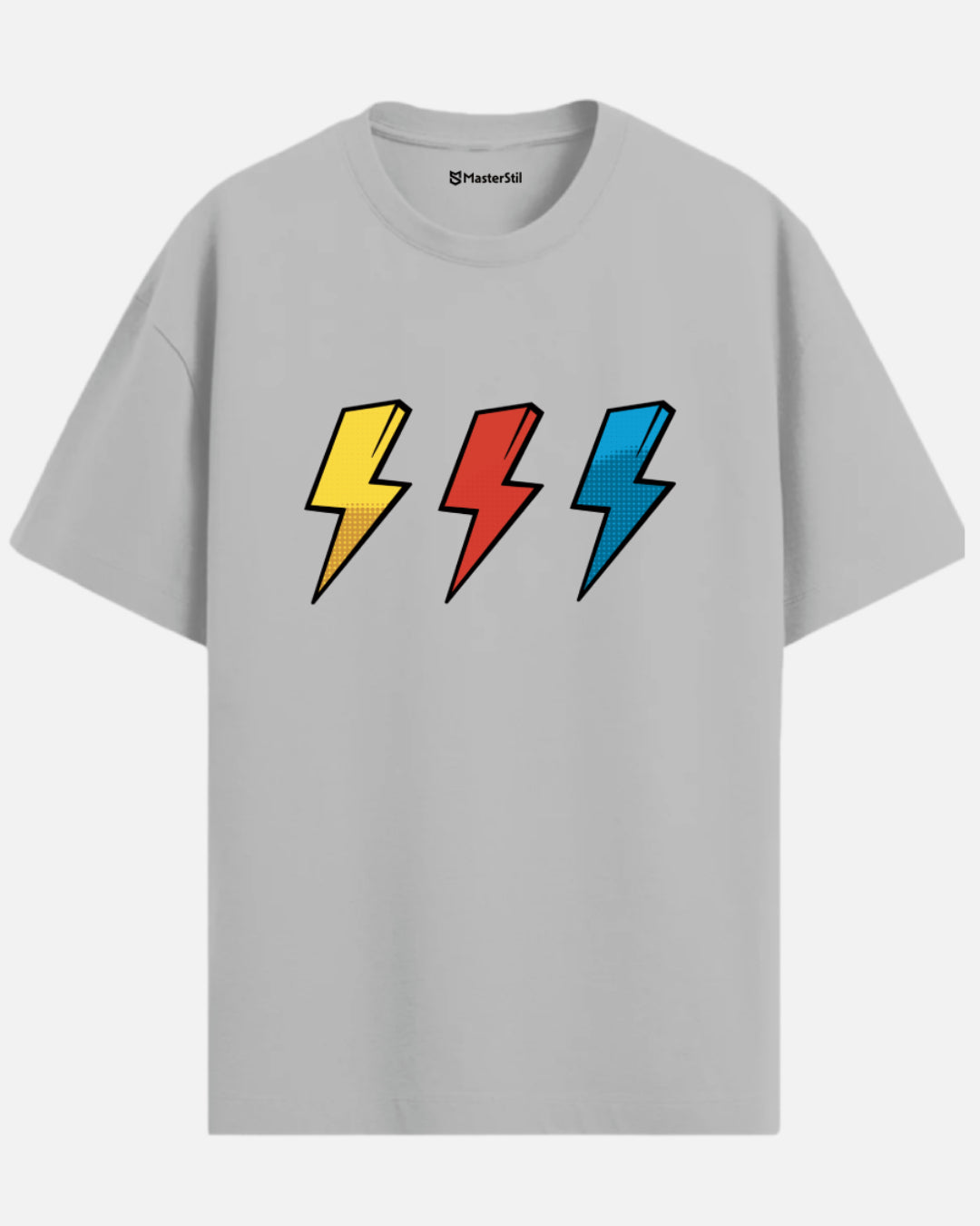 Thunder Trio – Renkli Şimşek PopArt Tişört | Oversize | Enerjik Unisex Stil