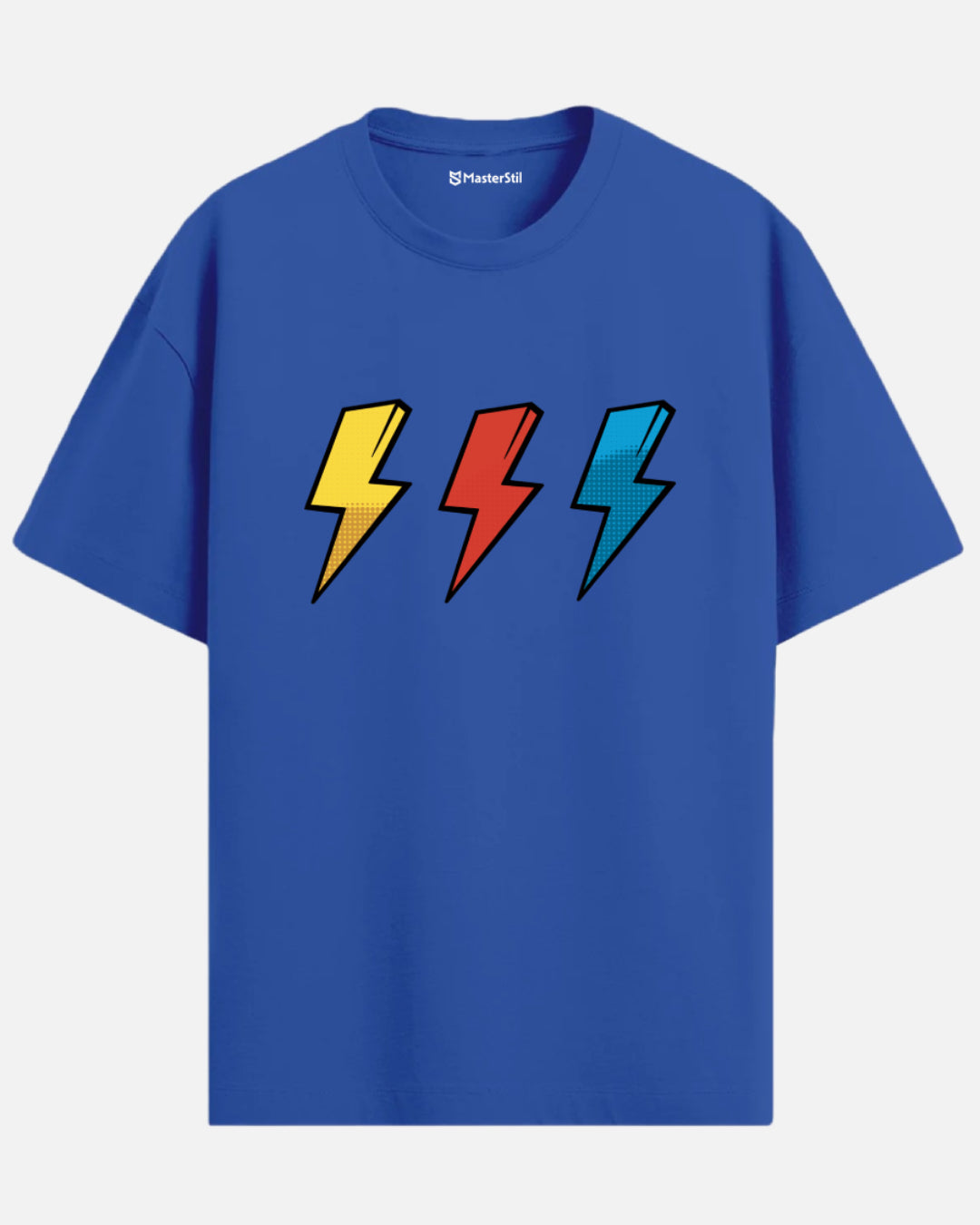 Thunder Trio – Renkli Şimşek PopArt Tişört | Oversize | Enerjik Unisex Stil