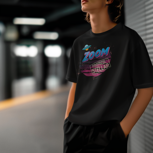 ZOOM – Protocol Stellar | Retro Sci-Fi Unisex Oversize Tişört
