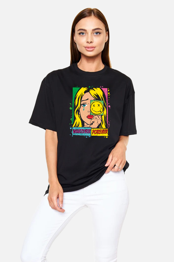 Fake Happy – Gülümserken Ağlayan PopArt Mizahi Tişört | Oversize | Unisex