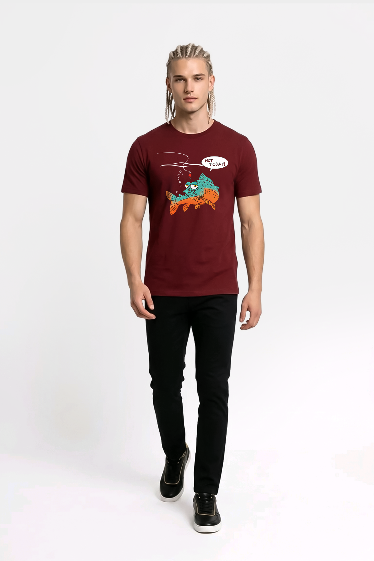 Not Today Bugün Değil Esprili Balıkçı %100 Pamuklu Tasarım T-Shirt