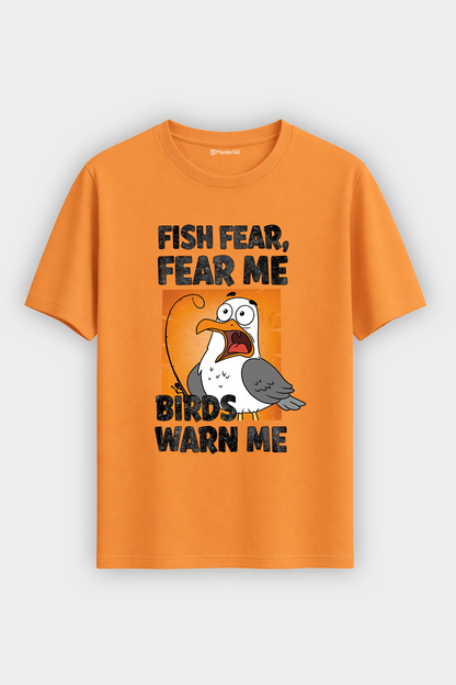 Fish Fear Me Esprili Balıkçı %100 Pamuklu Tasarım T-Shirt