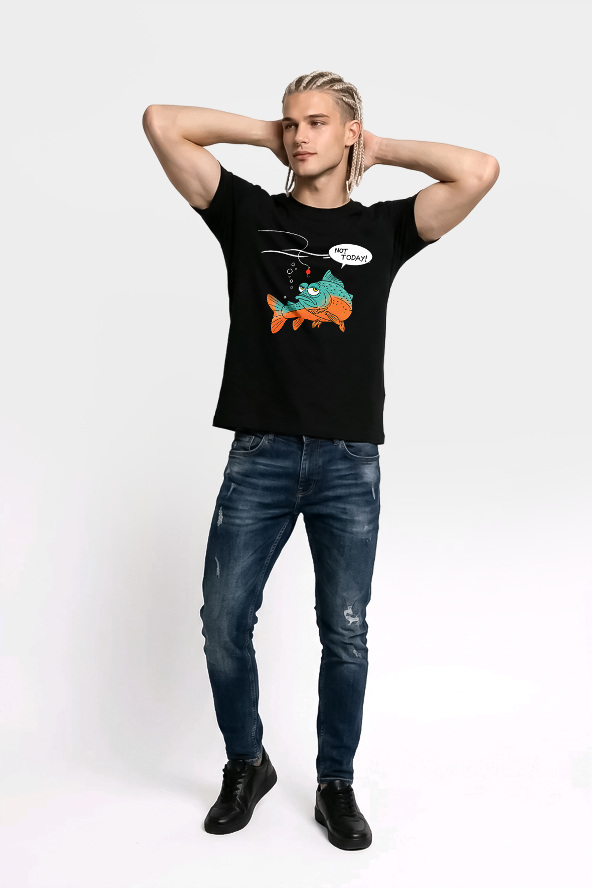 Not Today Bugün Değil Esprili Balıkçı %100 Pamuklu Tasarım T-Shirt