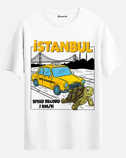 Istanbul Humor T-Shirt - Turtle Challenging the Taxi