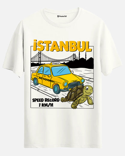 Istanbul Humor T-Shirt - Turtle Challenging the Taxi