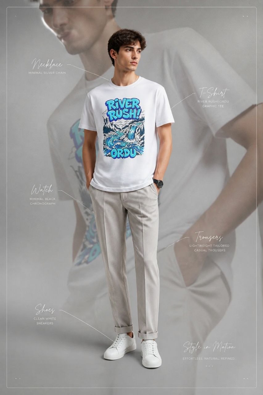 River Rush Ordu Esprili %100 Pamuklu Tasarım T-Shirt