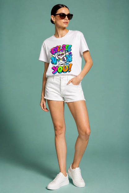 Eye See Van You Esprili %100 Pamuklu Tasarım T-Shirt