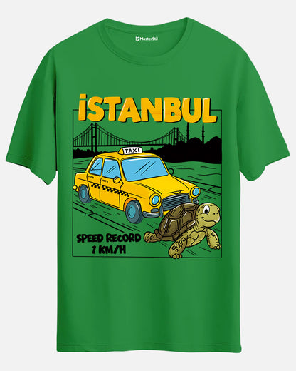 Istanbul Humor T-Shirt - Turtle Challenging the Taxi