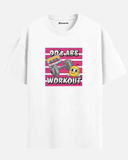 90’s Abs Workout – Mizahi 90’lar PopArt Tişört | Oversize | Retro Fitness Esintili Tasarım