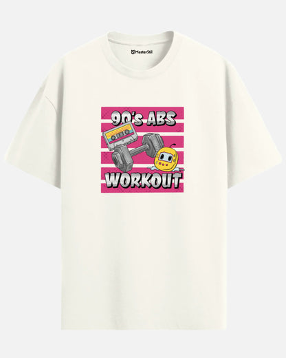 90’s Abs Workout – Mizahi 90’lar PopArt Tişört | Oversize | Retro Fitness Esintili Tasarım