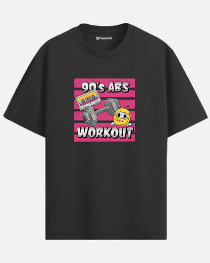 90’s Abs Workout – Mizahi 90’lar PopArt Tişört | Oversize | Retro Fitness Esintili Tasarım